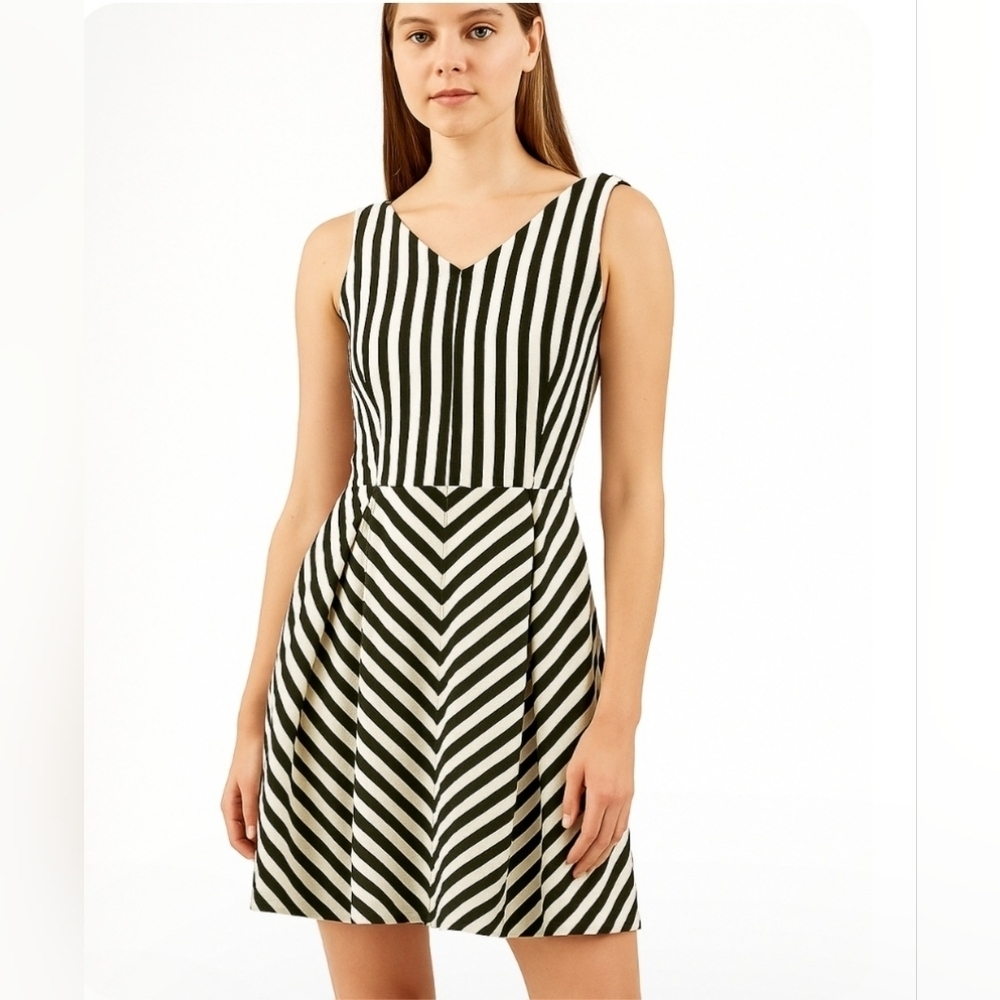ZARA basics black & white Beetlejuice pleated sleeveless dress pockets small
